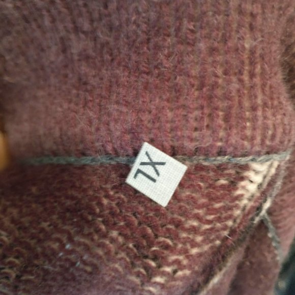 size XL Brown Asymmetrical collar Patchwork design Oversized sweater 100%WOOL - Picture 8 of 10